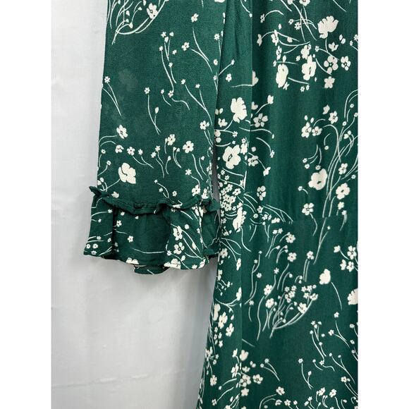 Reformation 8 Doutzen Floral Mini 3/4 Sleeve Dress Ruffle Fir & Flare Lake Green - Picture 4 of 15
